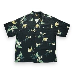 Eagle Dry Goods Men's XL 100% Silk Short Sleeve‎ Button Up Shirt Black Floral